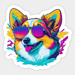 Corgi with Sunglasses Colorful Sticker